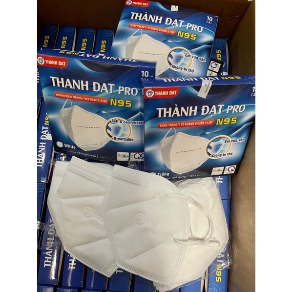 Hộp 10 cái Khẩu trang Cao Cấp N95 Thành Đạt Pro 5 lớp kháng khuẩn. Kiểm định đầy đủ.