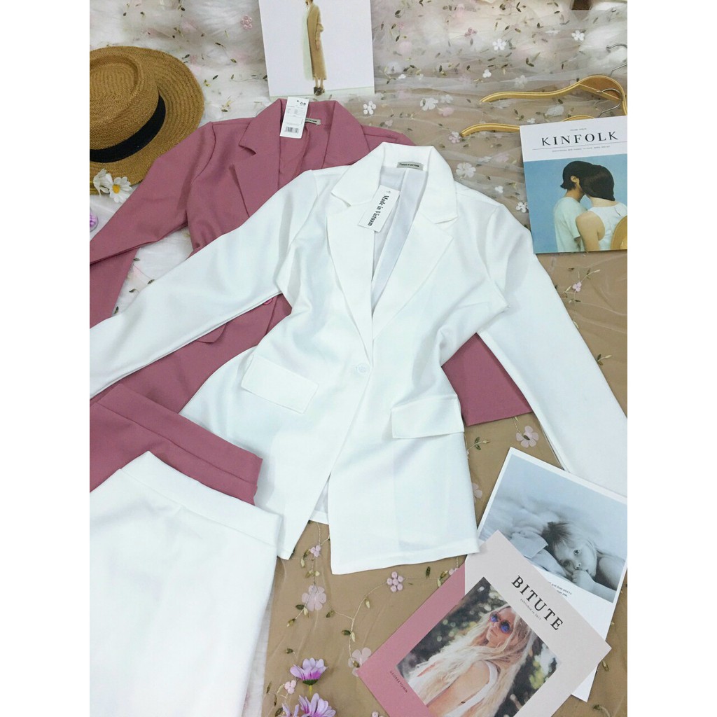 Sét áo vest + chân váy chữ a - trắng, hồng, xanh, đen, nu | BigBuy360 - bigbuy360.vn