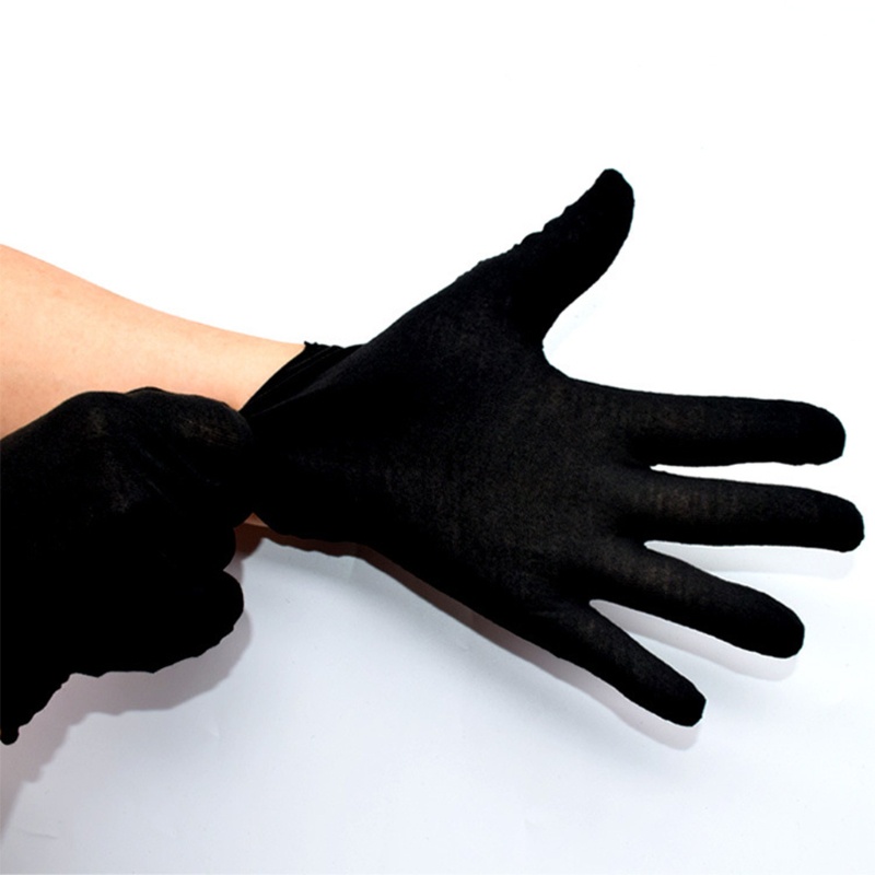 Bộ 12 đôi găng tay xỏ đủ ngón bằng cotton mềm mại màu đen có thể co giãn dùng cầm đồ trang sức/ hóa trang Halloween
