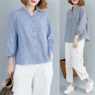 (SM006) Áo sơ mi bigsize cổ tàu tay lửng (fit 80kg)