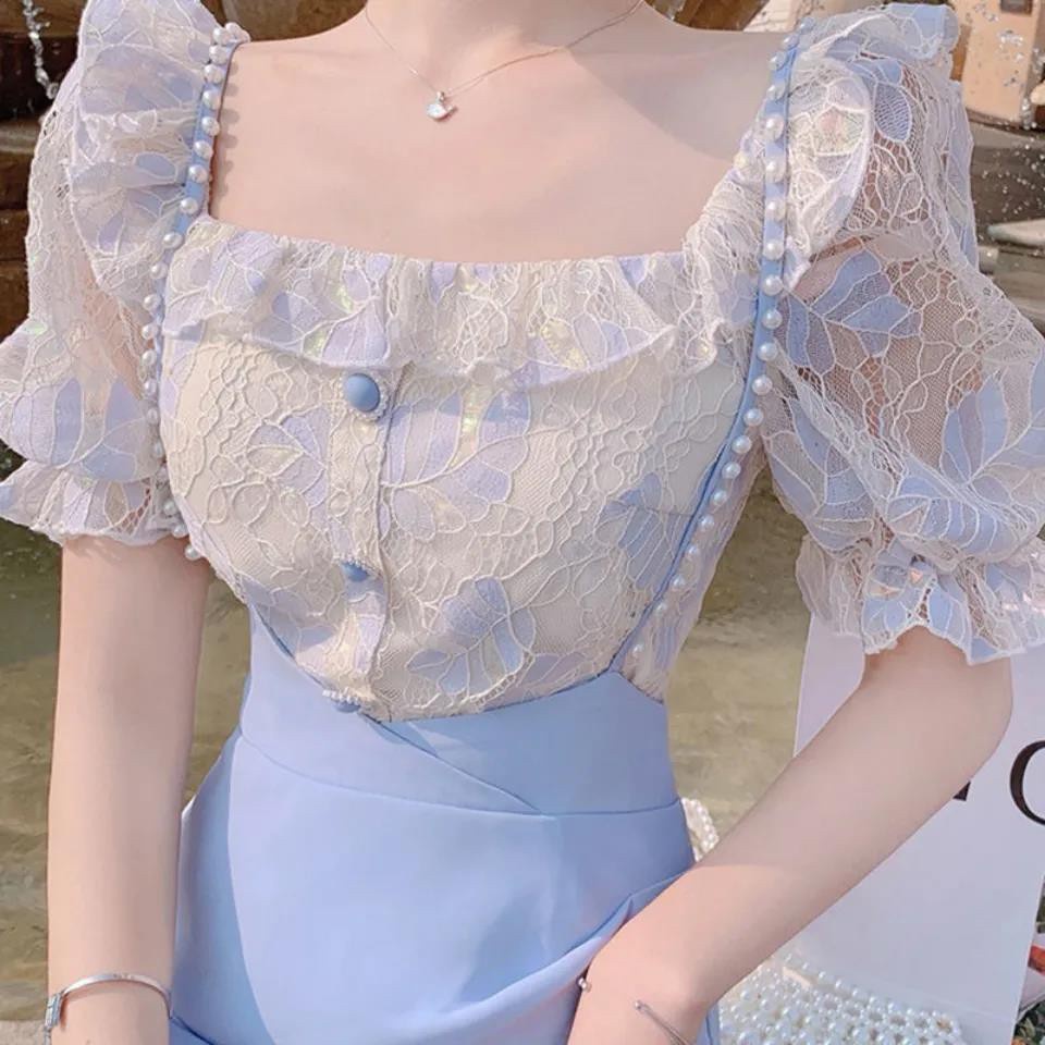 Set Áo Phối Ren Và Váy Hai Dây Phong Cách Pháp Thời Trang Mùa Hè 2021 (có bán lẻ)