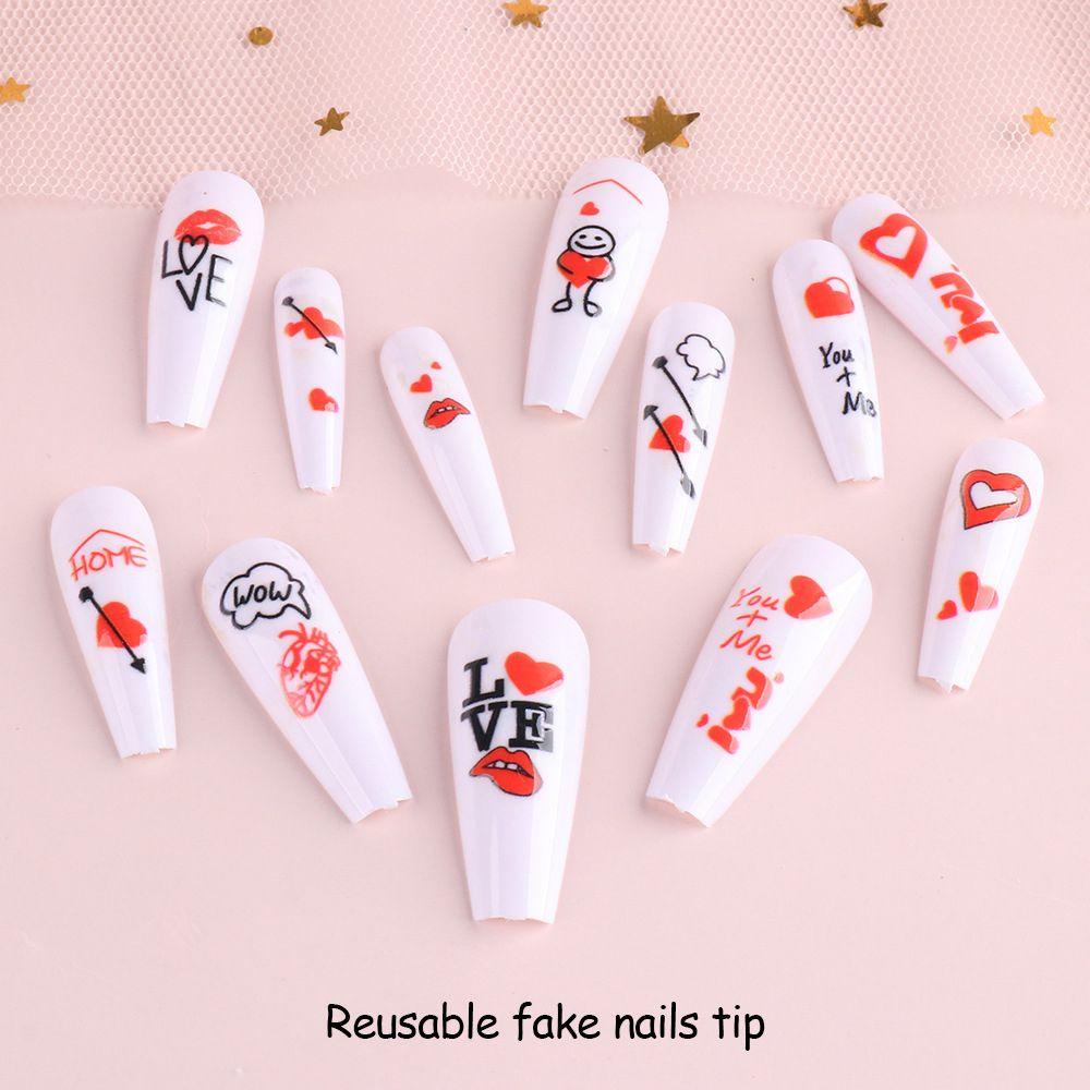 .Bộ 24 Móng Tay Giả Nối Dài Trang Trí Nghệ Thuật Trái Tim