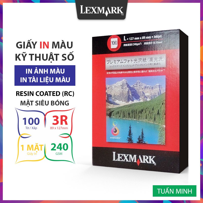 Giấy In Ảnh Cao Cấp Lexmark 1 Mặt Siêu Bóng 8.9 x 12.7cm 240gsm 100 tờ