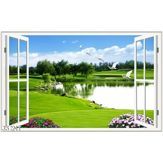 TRANH DÁN TƯỜNG 3D CỬA SỔ PHONG CẢNH ĐẸP 352NT  -  TRANH DÁN TƯỜNG HÌNH Ô CỬA SỔ NHÌN RA PHONG CẢNH
