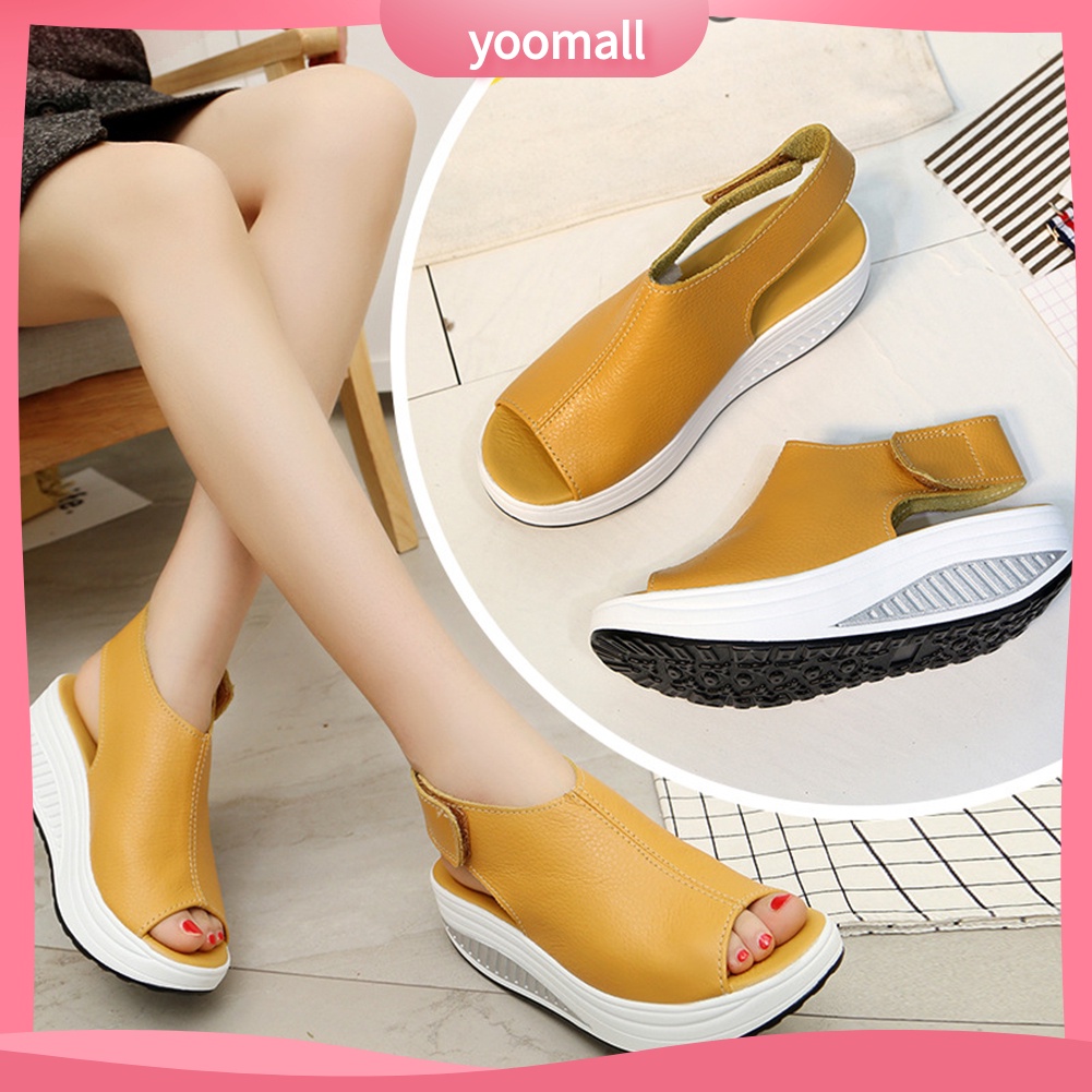 Dép sandal nữ đế xuồng bít mũi chất liệu da thời trang