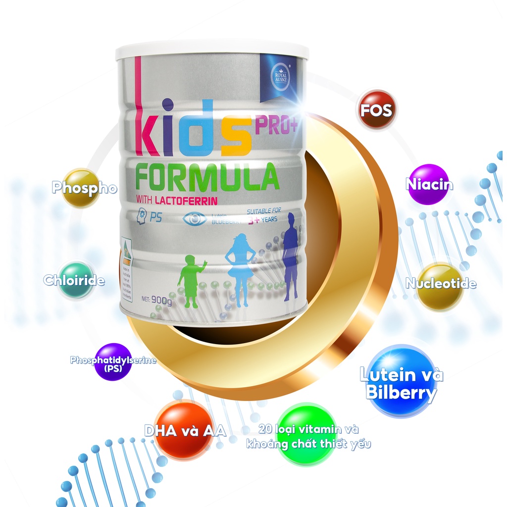 Sữa Hoàng Gia Úc ROYAL AUSNZ Kids Pro+ Formula With Lactoferrin Bổ Sung Dưỡng Chất Cho Trẻ Từ 3 Tuổi 900g