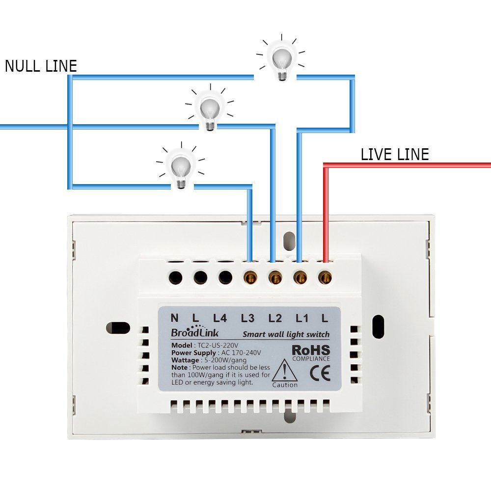 Bộ công tắc cảm ứng, điều khiển từ xa Broadlink TC2 GM3 chuẩn US -Loại 3 phím mặt hình chữ nhật theo tiêu chuẩn Việt Nam