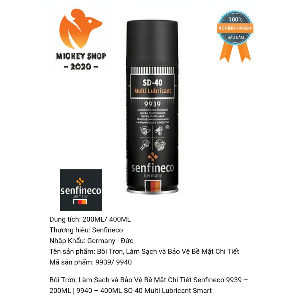 Bôi Trơn, Làm Sạch và Bảo Vệ Bề Mặt Chi Tiết Senfineco 9939 - 200ML SO-40 Multi Lubricant -CHÍNH HÃNG