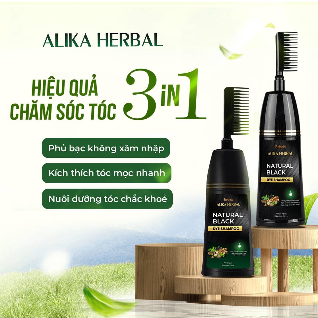 Dầu Gội Phủ Bạc ALIKA Màu  200ML, Thảo Dược Nhuộm Đen Tóc Chính Hãng Alika Natural Dark Brown Hair Dye Shampoo
