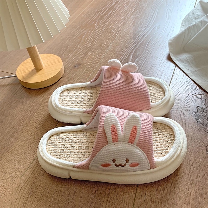 Dép đi trong nhà cotton linen hoạ tiết hoạt hình chống trượt đế dày