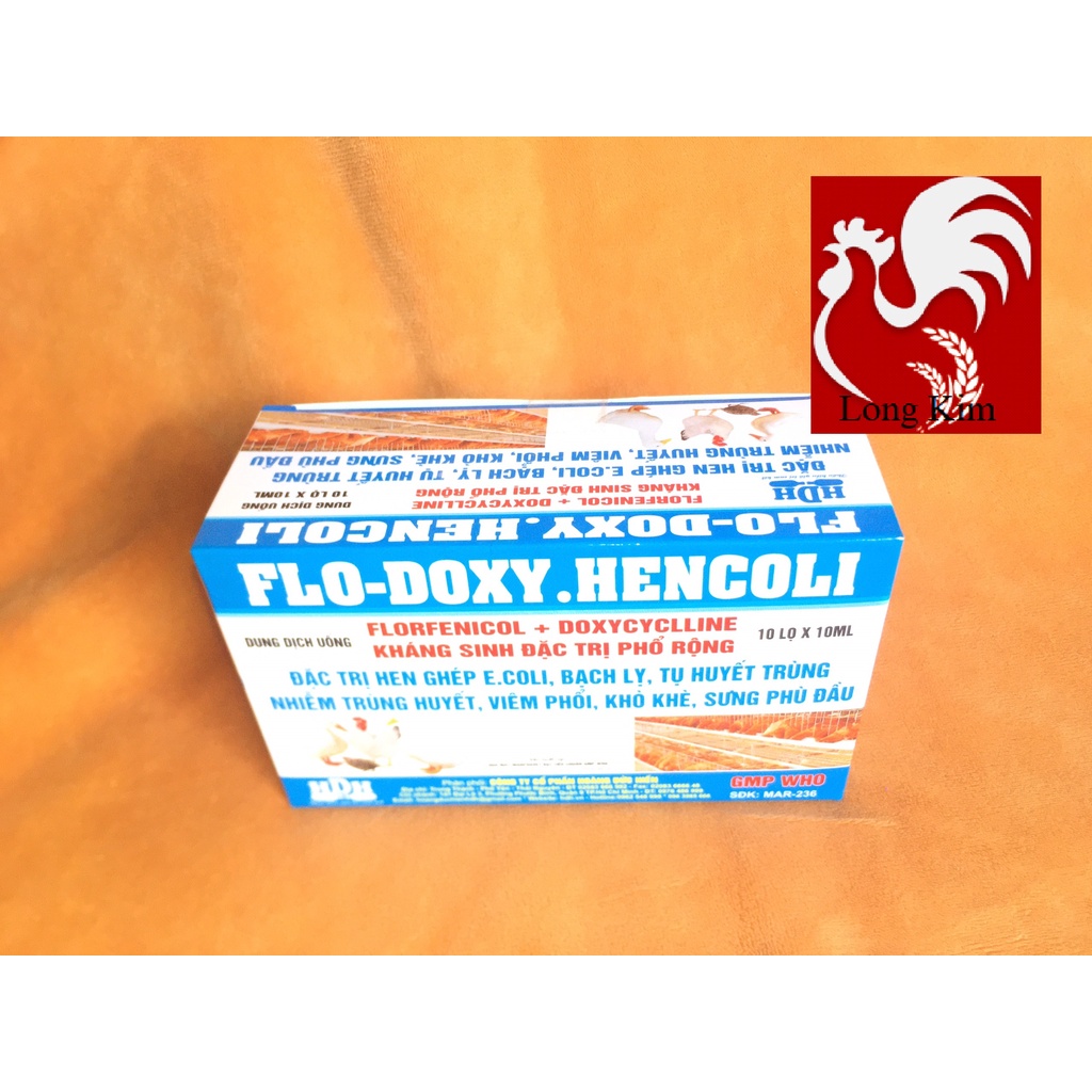 Flo.Doxy-Hencoli lọ 10ml Hen ghép, E.coli, bạch lỵ, huyết trùng, viêm phổi, sưng phù đầu cho gia cầm, thủy cầm, trâu, bò