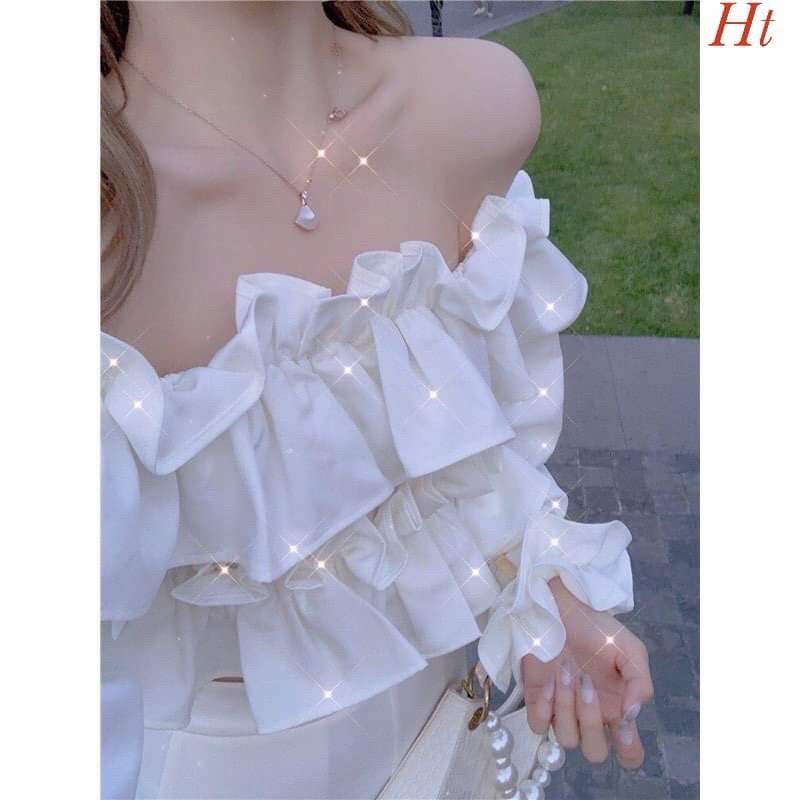 Áo trễ vai bánh bèo xếp lớp tay bồng H2A866