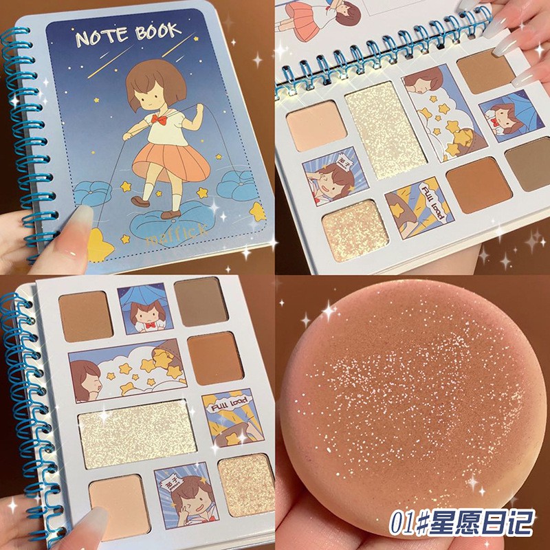 Bảng phấn mắt MAFFICK Notebook hình quyển vở nhũ lì   ☘️ Bảng phấn mắt thiết kế lạ mắt quyển sổ NOTEBOOK