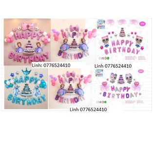 Set bóng trang trí sinh nhật công chúa elsa, sofia, búp bê