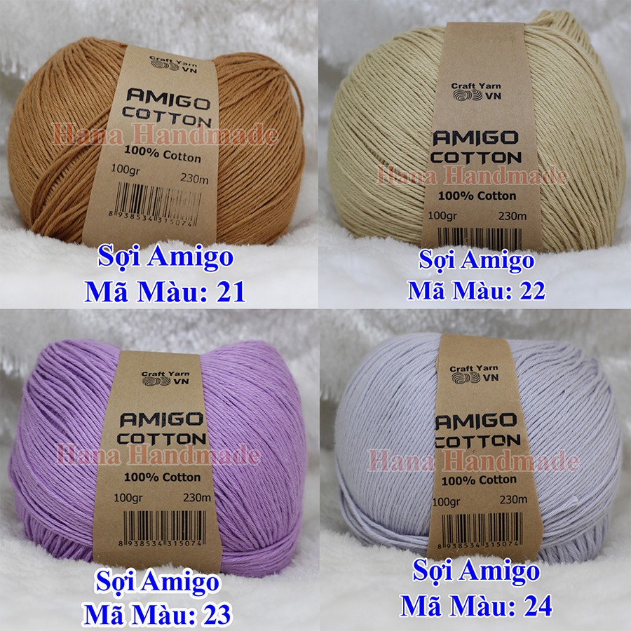 Sợi Amigo 100% cotton 30k/c 100g (bảng chọn màu 2)