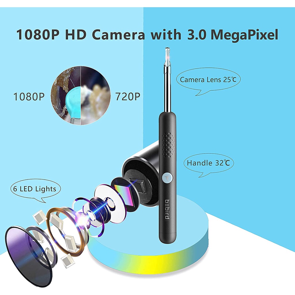 Dụng cụ lấy ráy tai nội soi Bebird R1 - máy lấy ráy tai thông minh có đèn kèm camera kết nối điện thoại qua app