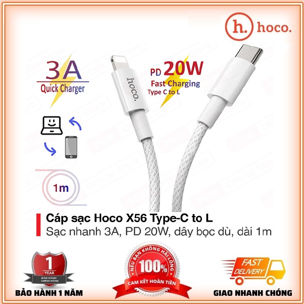 Dây Sạc Nhanh IPPD 20W Hoco X56-Cáp Sạc Nhanh Type C to cho IP11/11Pro max/12/12Pro max