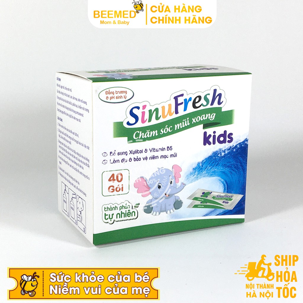 Muối rửa mũi cho bé từ 1 tuổi Sinufresh Kids hộp 40 gói, Chính hãng Dược Cát Linh - Mẫu mới cho trẻ