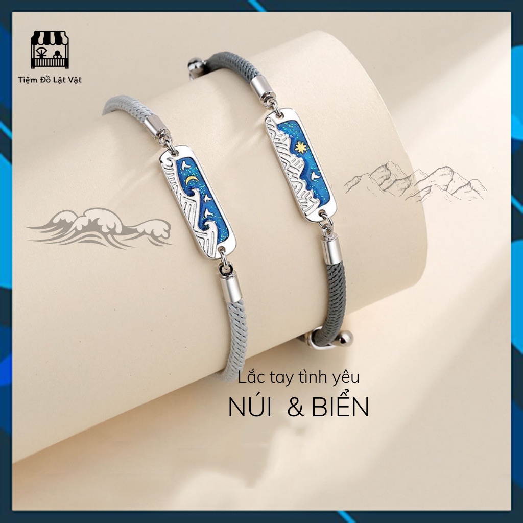 Lắc tay đôi nam nữ, vòng tay đôi tình yêu họa tiết Núi và Biển - Lắc tay đôi hợp kim bạc bền màu không gỉ