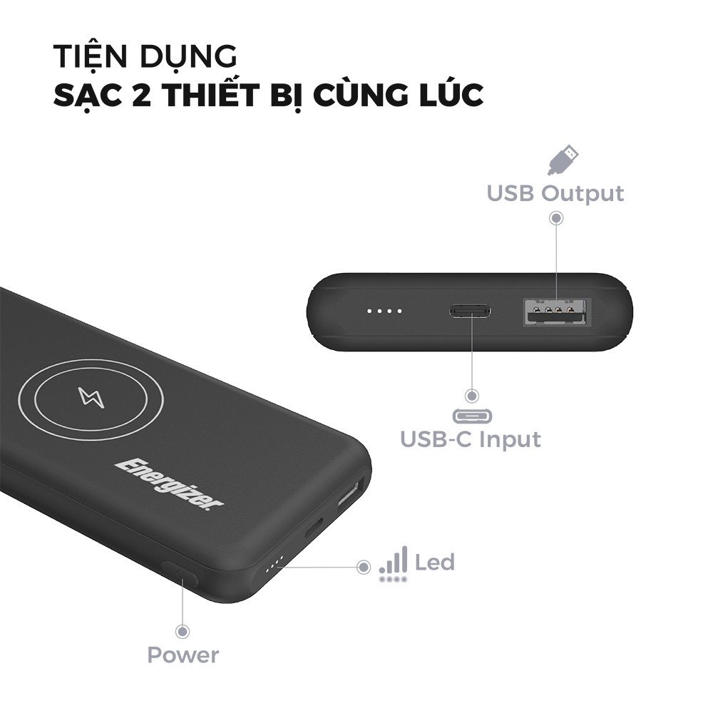 Pin sạc dự phòng Energizer QE10007 sạc không dây 5W dung lượng 10000mah.