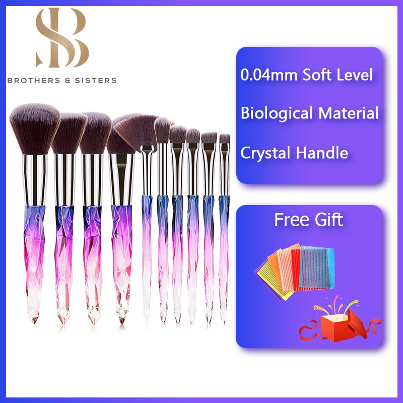 【shiny b&s】15pcs Bộ cọ trang điểm, cọ mềm có tay cầm pha lê, dụng cụ trang điểm, cọ trang điểm chuyên nghiệp with opp bag