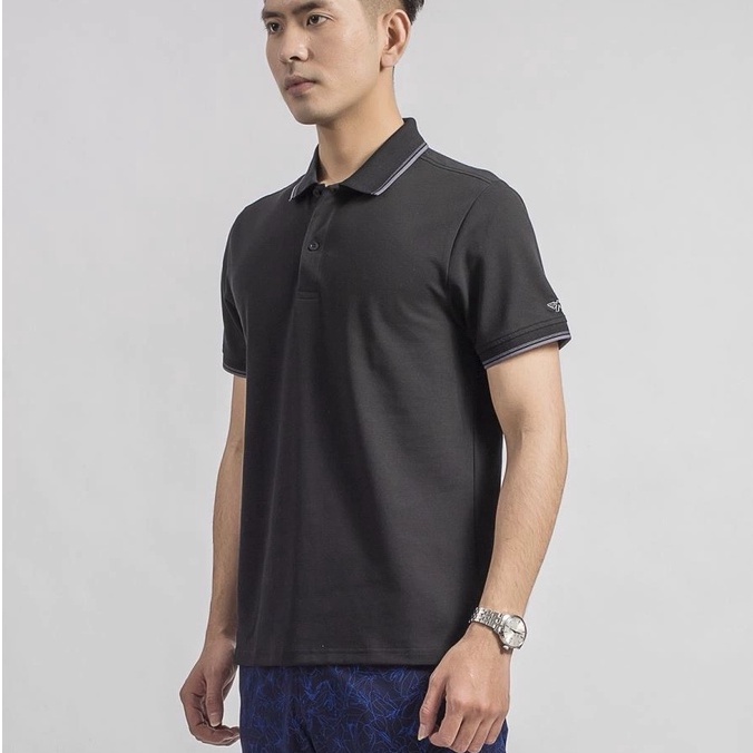 Áo thun polo nam Aristino APS002S9 phông ngắn tay có cổ bẻ dáng suông màu đen trơn phối viền cổ trắng vải CVC cao cấp