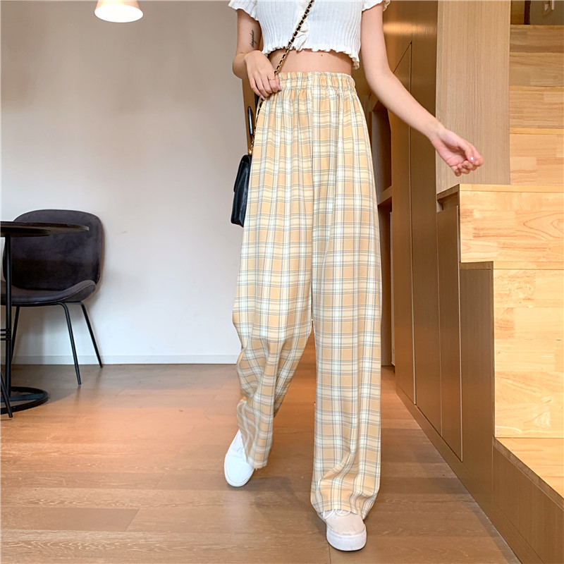 Plaid casual pants Korean loose fashion wide-leg pants