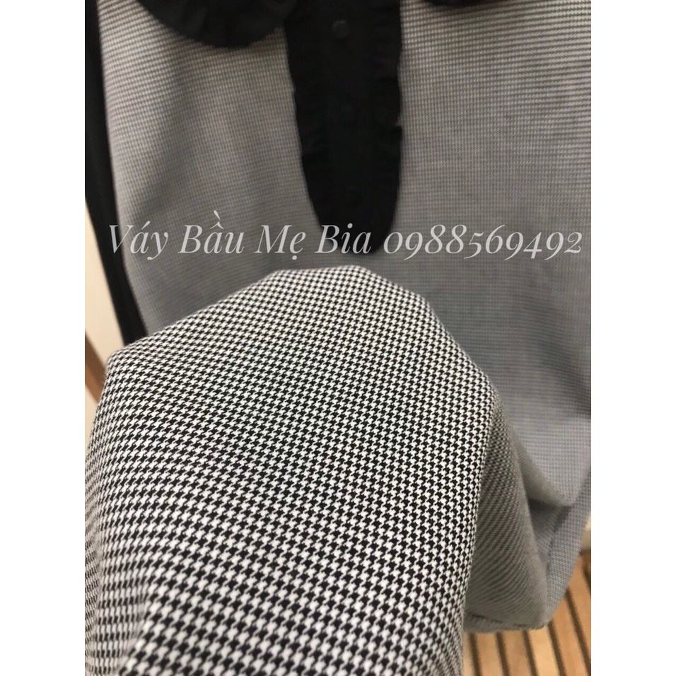 Váy Bầu Thu Đông - Đầm Bầu GUME CARO TAY ĐEN CÚC NGỰC MB177