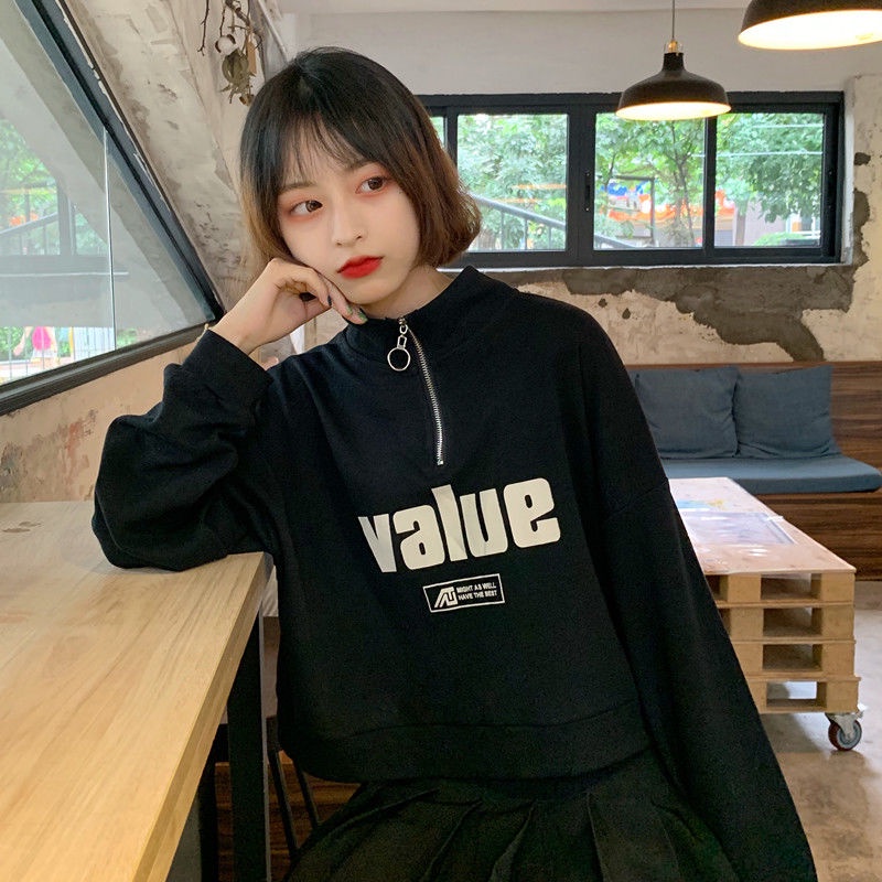 Áo Sweater Tay Dài Cổ Lọ Dáng Rộng Có Khóa Kéo Thời Trang Nhật Bản 2022 Cho Nữ