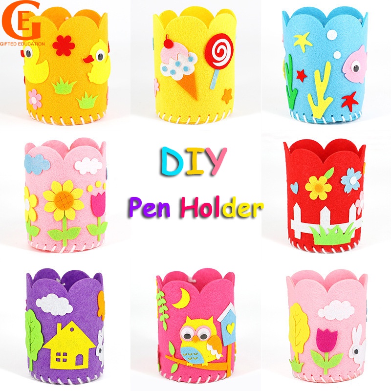 Ống Đựng Bút Bằng Vải Nỉ Thủ Công DIY Họa Tiết Hoạt Hình Dành Cho Trẻ Mẫu Giáo