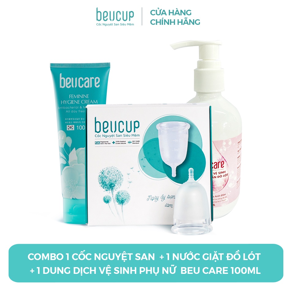 Bộ sản phẩm Cốc nguyệt san BeUcup chính hãng, dung dịch vệ sinh phụ nữ dịu nhẹ và nước giặt đồ lót B