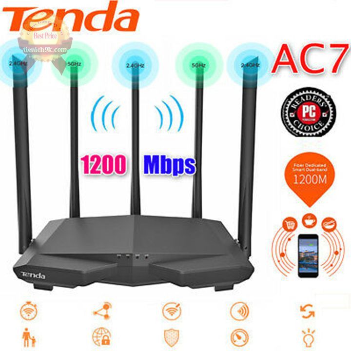 Router Tenda Wifi AC7 AC1200 5gHz 2.4gHz 5 râu xuyên thường kiêm Modem Repeater Wifi mesh max speed 1200Mbps | BigBuy360 - bigbuy360.vn