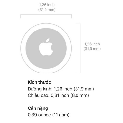 [CHÍNH HÃNG] Apple Airtag - Thiết bị tìm đồ thất lạc - Pin dùng 1 năm - Tặng kèm móc khoá - Bảo hành 18 tháng