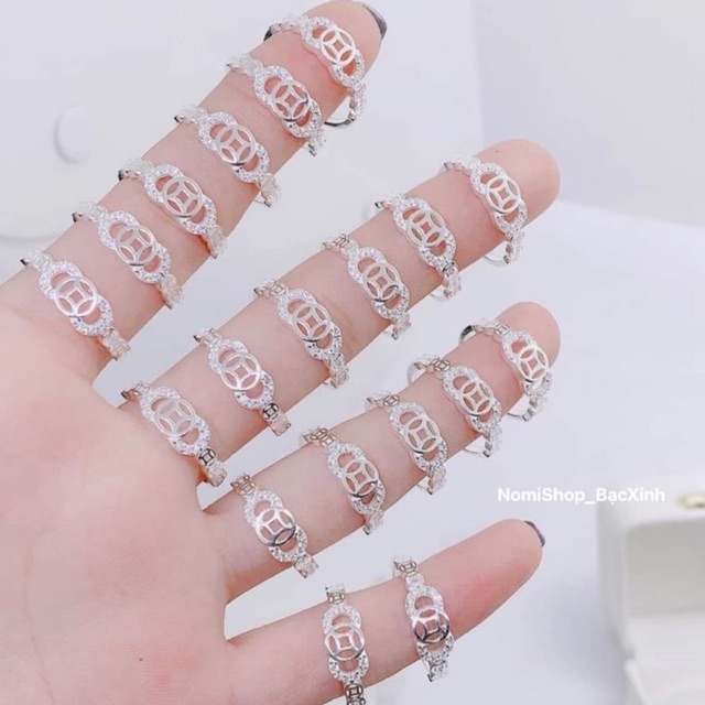 Nhẫn kim tiền bạc ta 3 đồng tiền lồng nhau may mắn tài lộc Mainomi Shop Bạc Xinh