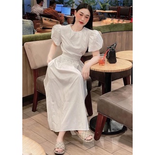 VÁY  CHUN EO TAY BỒNG CỔ DÚM