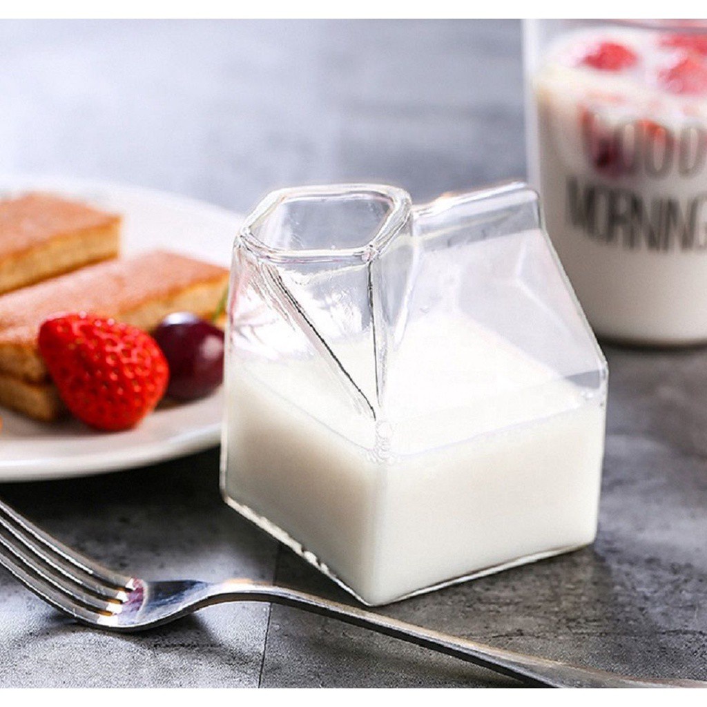 Ly thủy tinh hình dạng hộp sữa chịu nhiệt tốt an toàn tiện dụng cho nhà bếp