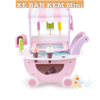 Đồ chơi xe kem bằng gỗ cho bé, xe kem mini gỗ cao cấp - SEED BABY