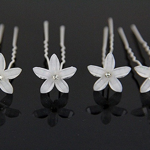 Bộ 20 trâm cài tóc chữ U gắn hình bông hoa màu trắng cho nữ