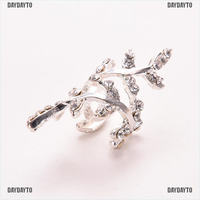 Khuyên Kẹp Vành Tai Hình Chiếc Lá Đính Pha Lê Phong Cách Punk Rock Cổ Điển Dành Cho Nữ