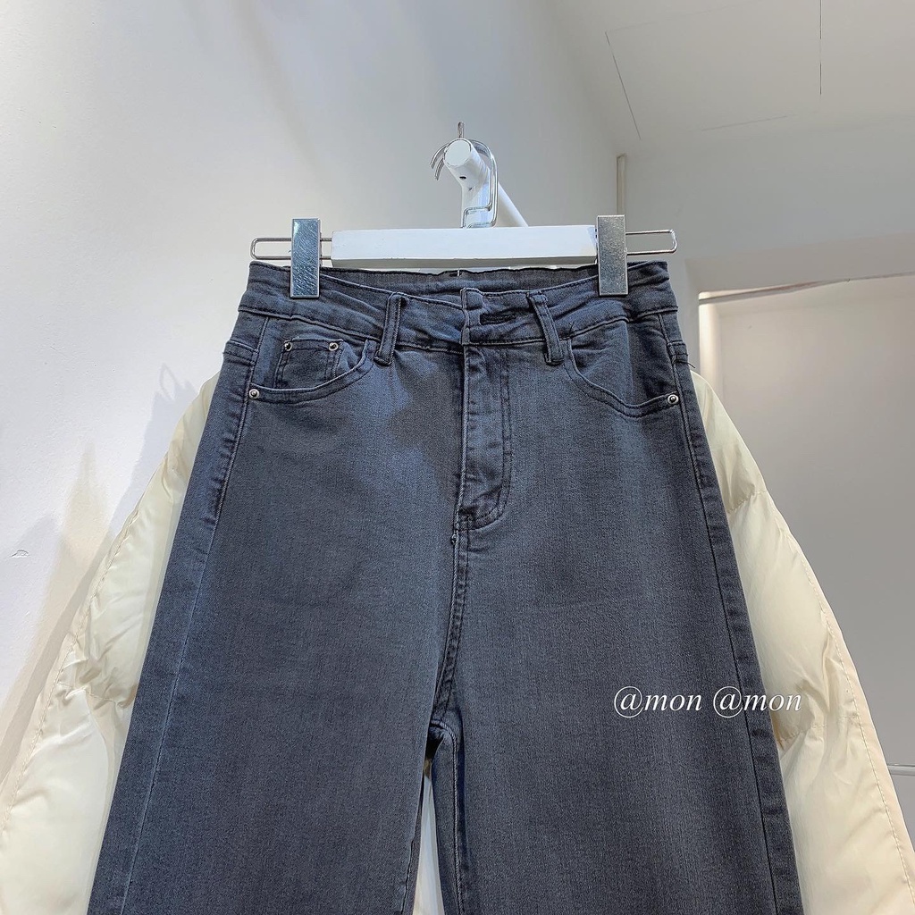 2101385 Quần jeans nữ ulzzang co giãn ống đứng form vừa màu xám đen có size