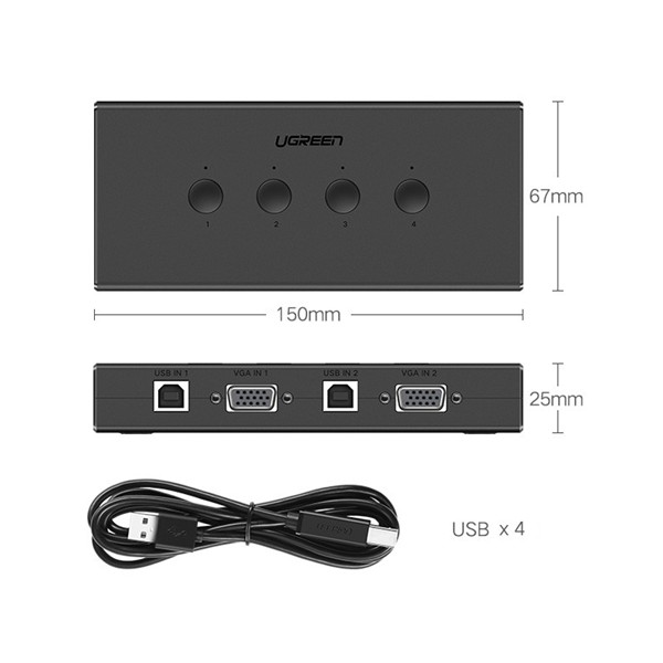 Thiết bị 4 máy tính dùng 1 màn hình KVM Switch - Ugreen 50280