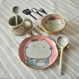 Bộ bát ăn gốm sứ thủ công cao cấp phong cách Nhật Bản hình Hello Kitty - 5 chi tiết