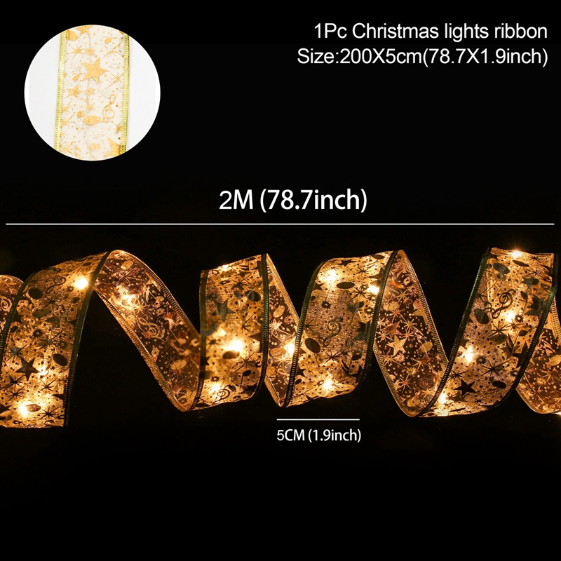 1/2/5/10M Dây Đèn LED Hai Lớp Thắt Nơ Ruy Băng Trang Trí Cây Thông Giáng Sinh DIY