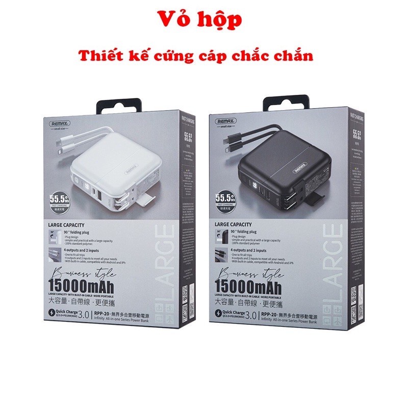 Remax RPP-20 Sạc dự phòng remax RPP-20, dung lượng 15000mAh - Cốc sạc kiêm pin dự phòng hỗ trợ sạc nhanh PD 3.0 và QC...