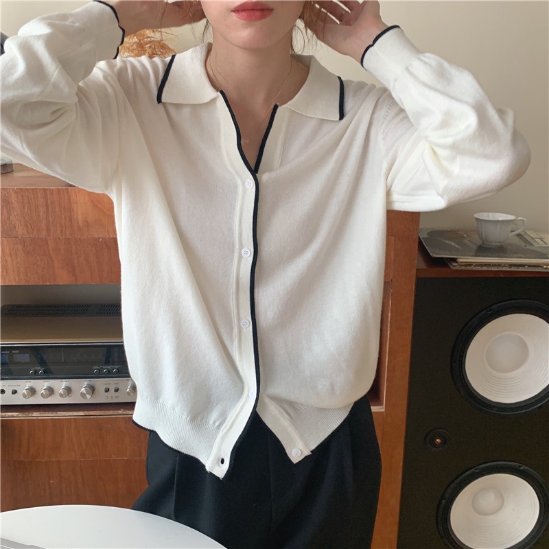 Áo Cardigan Tay Dài Cổ Bẻ Màu Sắc 45669