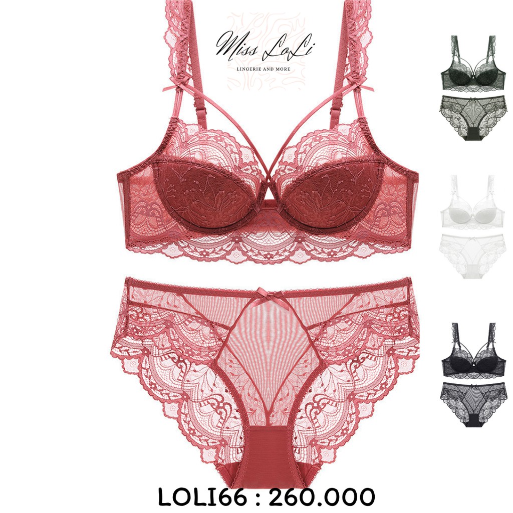 [FREESHIP] Set Bộ Đồ Lót Nữ LOLI66, Áo Lót Dây Chéo Không Mút,Quần Lót Ren Sexy Siêu Đẹp