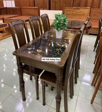 Bộ Bàn Ghế Phòng Ăn Gỗ Sồi Mỹ - Có Bọc Nệm Da/ Nỉ - Mặt Đá - Nội Thất Hương Tùng - Cam Kết Giao Đúng Sản Phẩm.