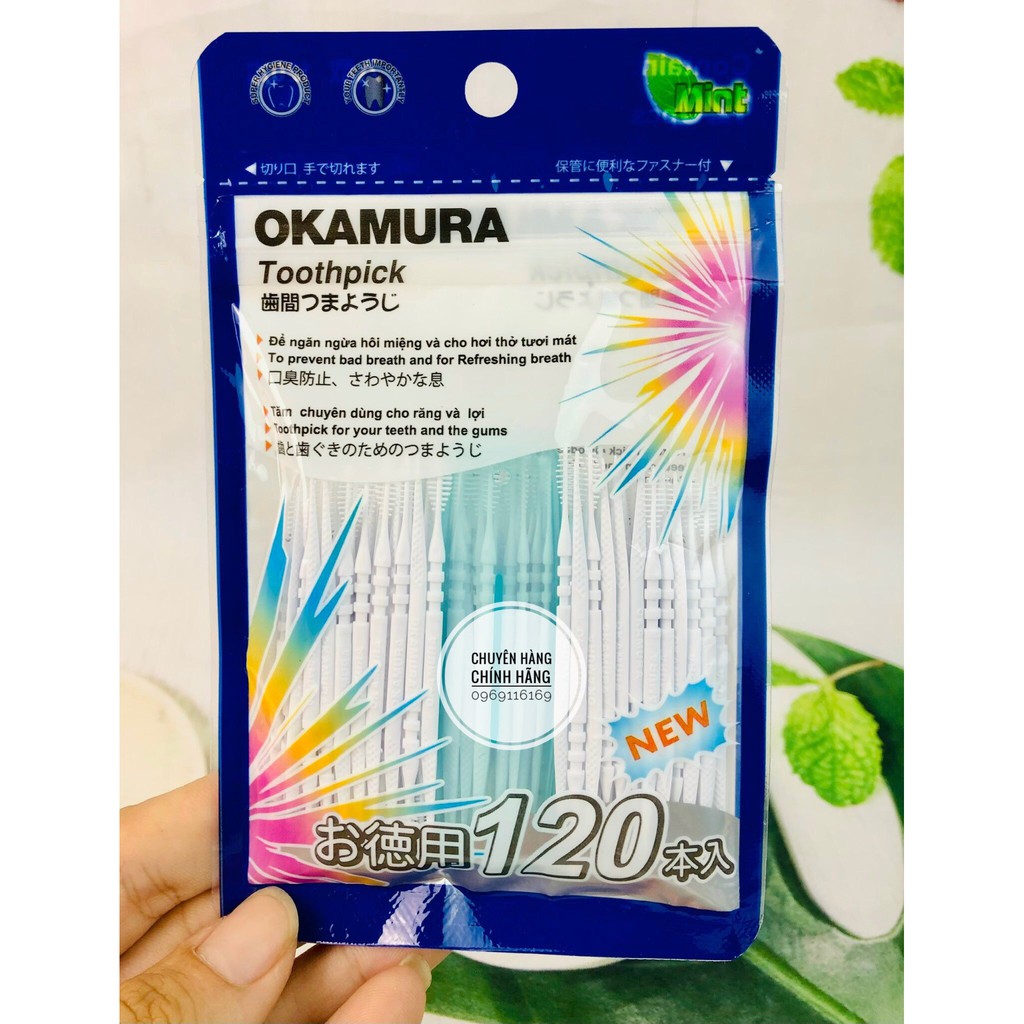 Tăm nhựa nha khoa cao cấp tiện dụng Nhật bản gói 120 cây - Okamura (Japan) Tăm chuyên dùng cho răng lợi