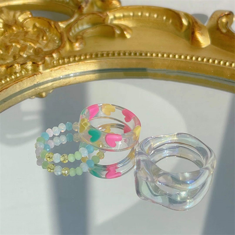 Bộ 3 Nhẫn Acrylic Đính Ngọc Trai Đơn Giản Phong Cách Hàn Quốc