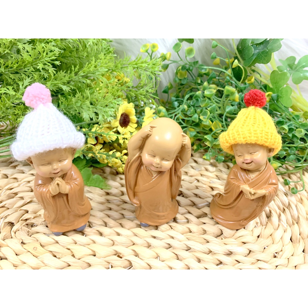Bộ 3 tượng Chú Tiểu Ấn Độ Hoan Hỉ Tài Lộc Nón Len ( Hình Thật )